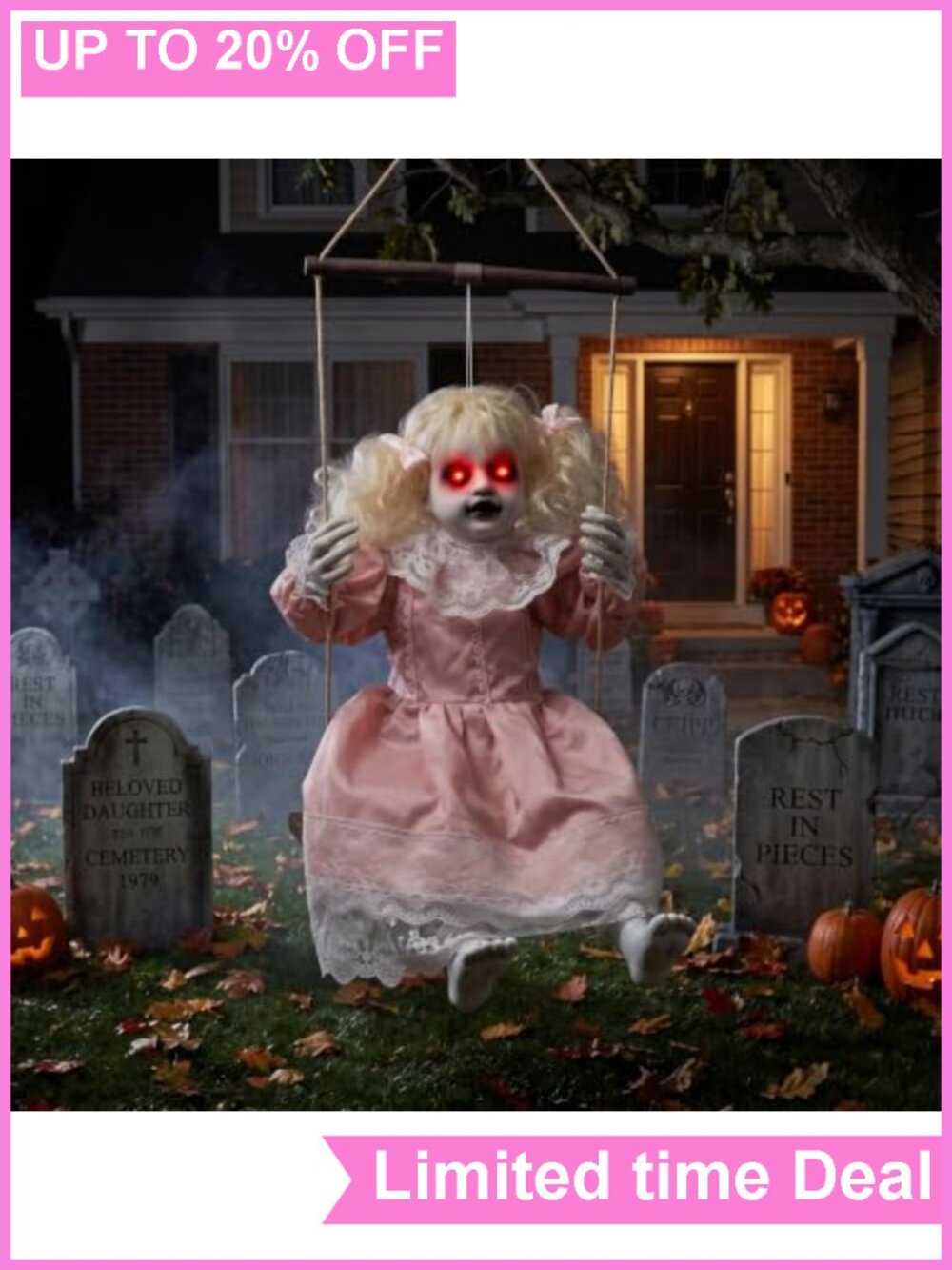 Halloween Animatronic Hanging Swinging Girl Lighted Eyes Creepy Sounds Prop - Picture 5 of 6